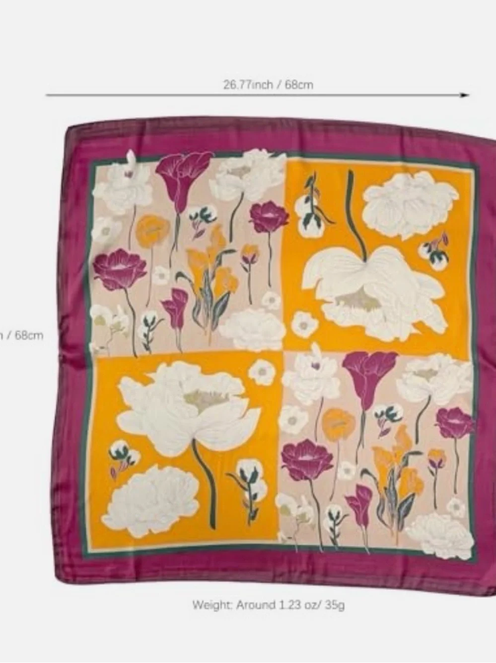 Satiny Scarf 27x 27 E1-Orange Purple Hundred Flowers Feminine Classic Floral